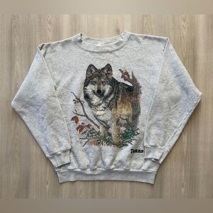 Vintage 90s Texas Gray Wolf Graphic Sweater Sz XL Nature Outdoors